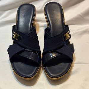 Elegant Women's Navy Sandals with Gold Detail